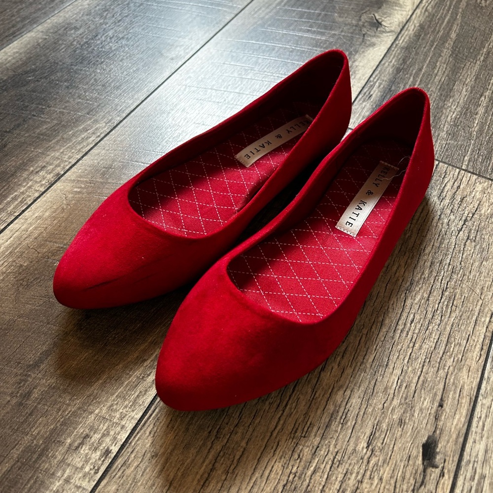 Kelly & Katie Red Ballet Flats | Comfortable Slip-On Classic Casual Shoes